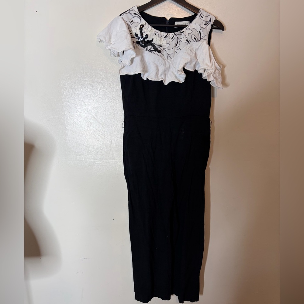 Maria Grazia Severi Black and White Ruffle Off-Shoulder Romper Dress